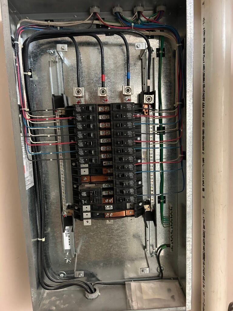 Interior of an electrical panel box being upgraded